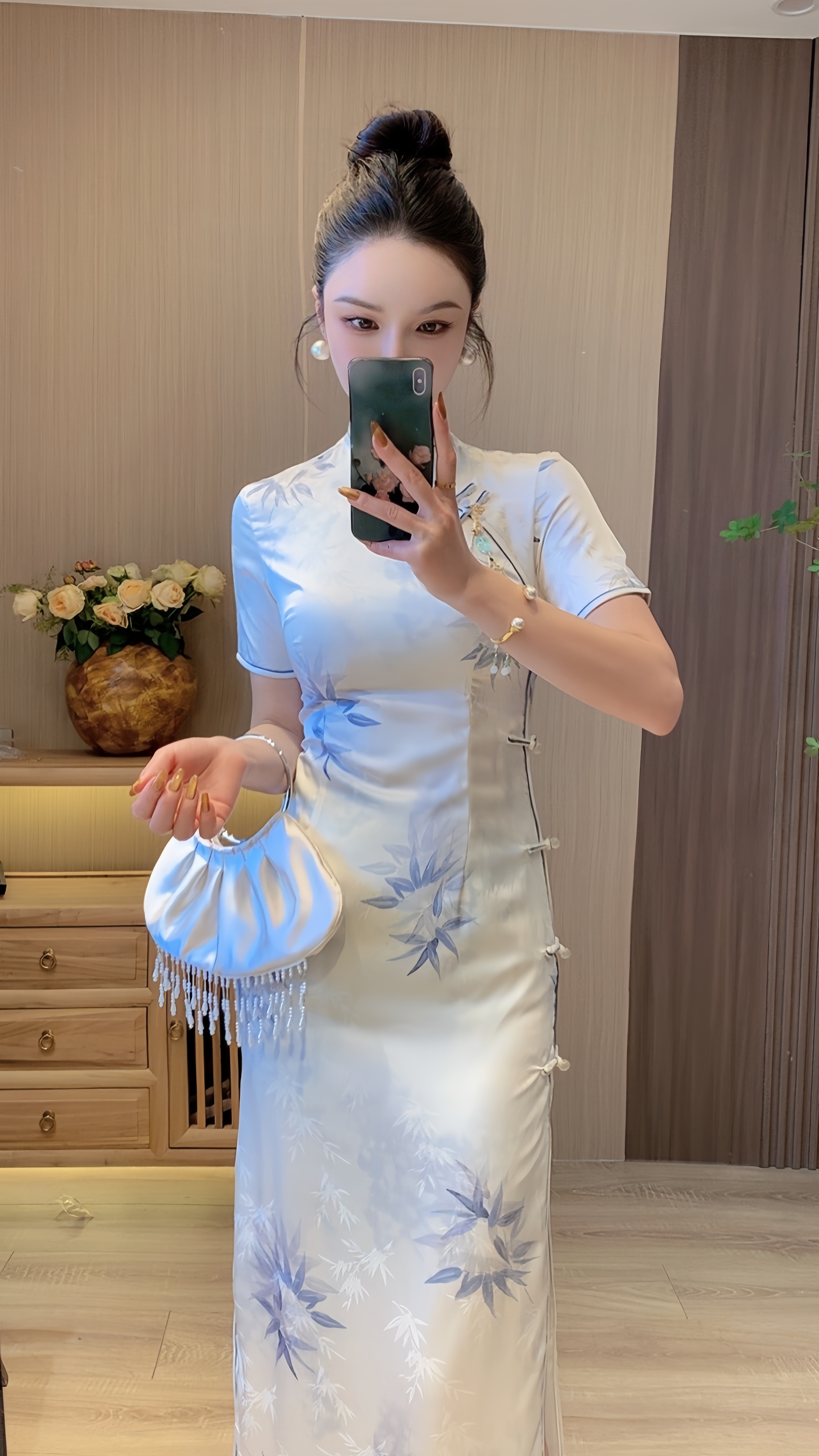 【竹烟槐雨】新中式国风印花长款旗袍裙连衣裙裙子女