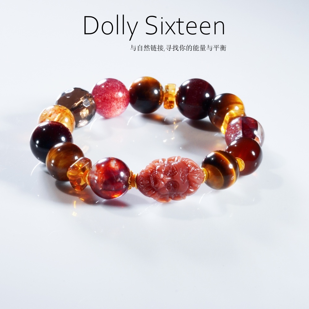 DIY精雕五眼四耳不规则黄塔晶女款多宝水晶手串（多样性发一）