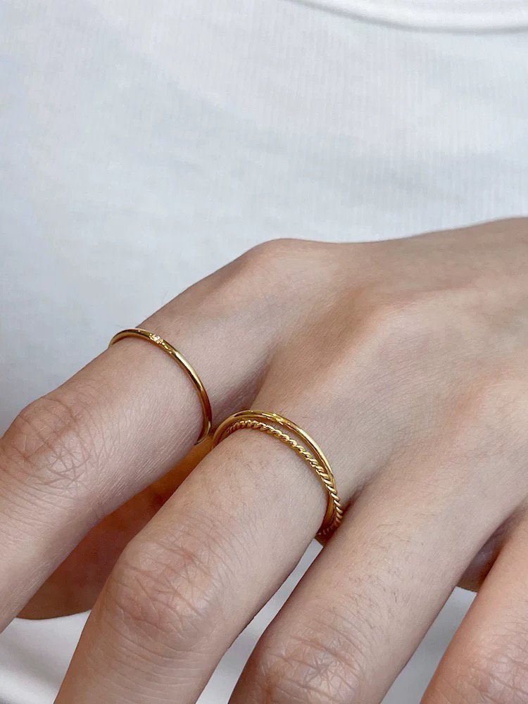 钛钢戒指 欧美简约细麻花光圈双环钛钢不掉色戒指气质食指指环