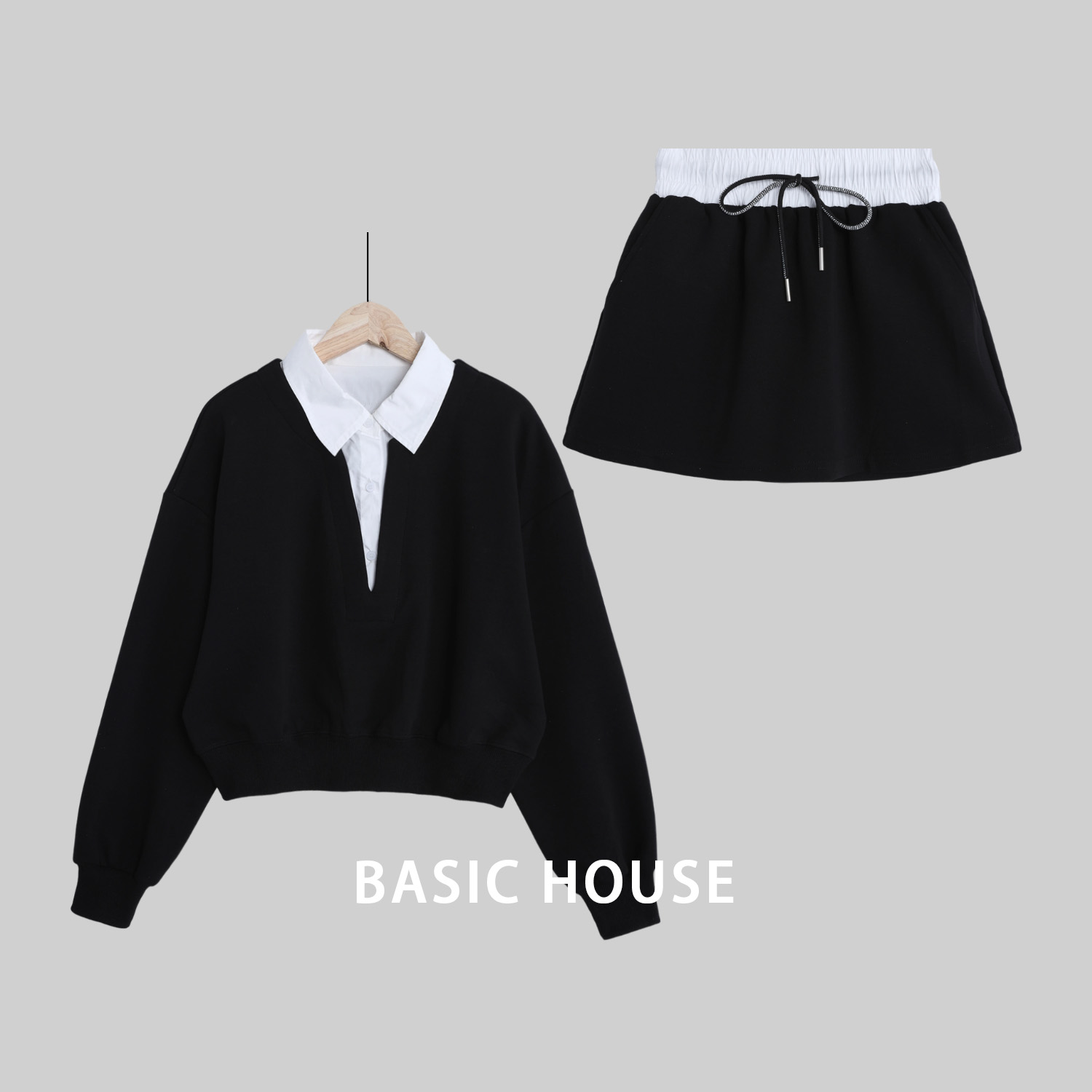 Basic House百家好休闲显瘦百搭长袖高腰时尚套装B1335B5F172