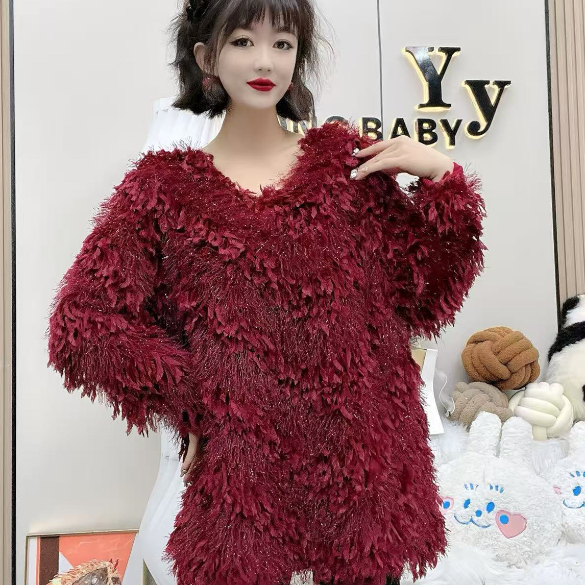 YY大码（红色烟火)时尚百搭重工气质冬季氛围感打底裙