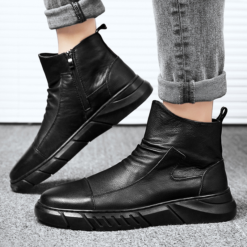 全黑厨师鞋男厨房运动休闲皮鞋加绒保暖鞋男鞋冬季