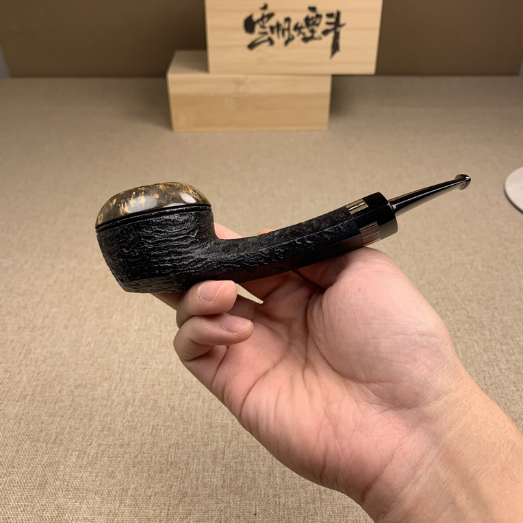 云帆独立斗师【喷砂长杆牛头】手工烟斗