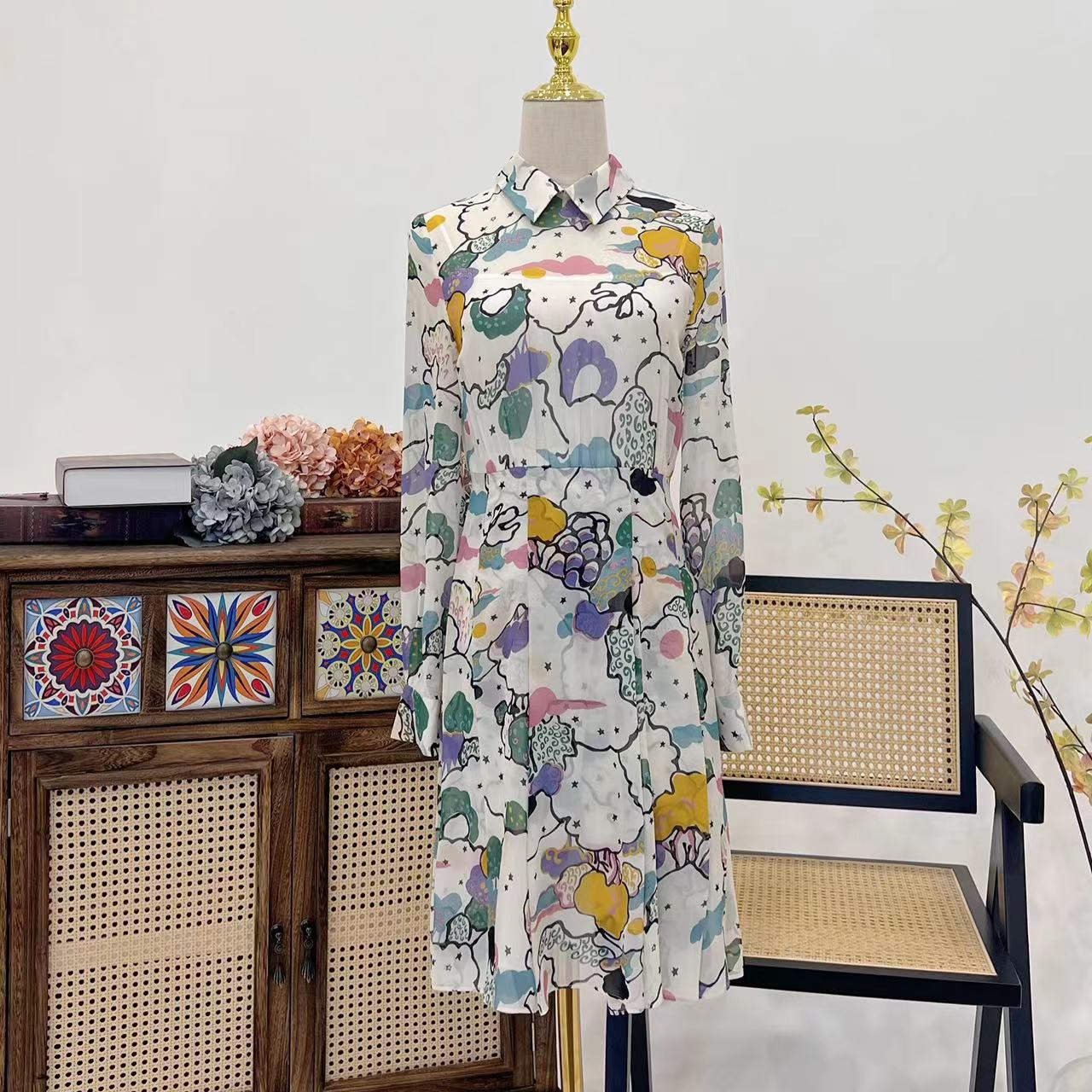 【晨老板】B【夏天的风】时尚气质碎花印花连衣裙69231082