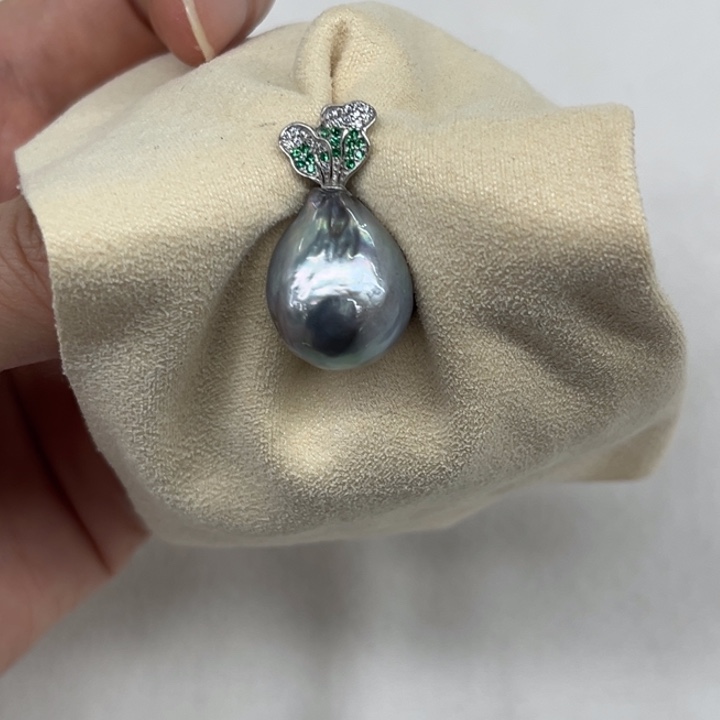 海水珍珠银S925镶嵌颈饰14-15