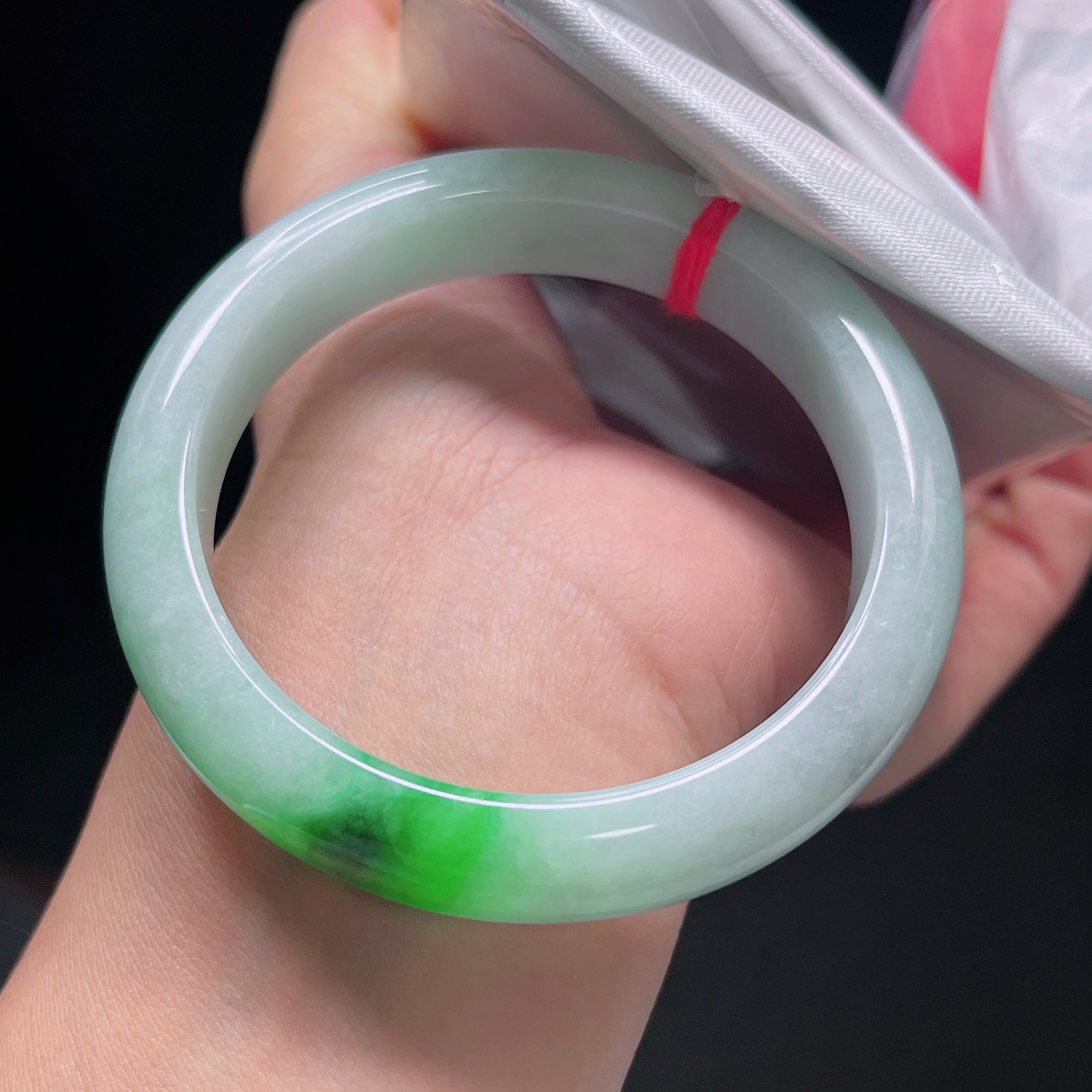 436号 缅甸天然翡翠A货55-56冰润飘一抹正阳绿手镯绿色女款翡翠色