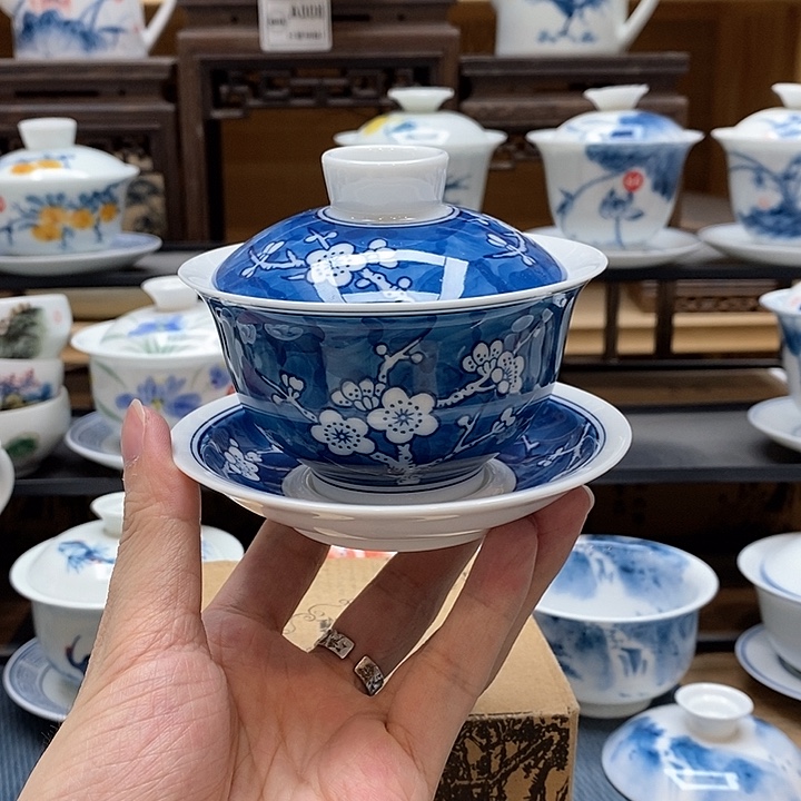 手绘冰梅盖碗150cc釉下彩微瑕福利款