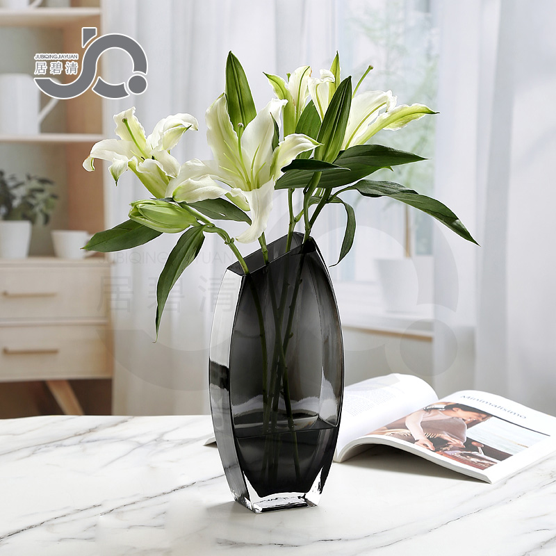 轻奢北欧简约工艺斜口创意网红玻璃花瓶水养鲜花客厅餐桌插花摆件