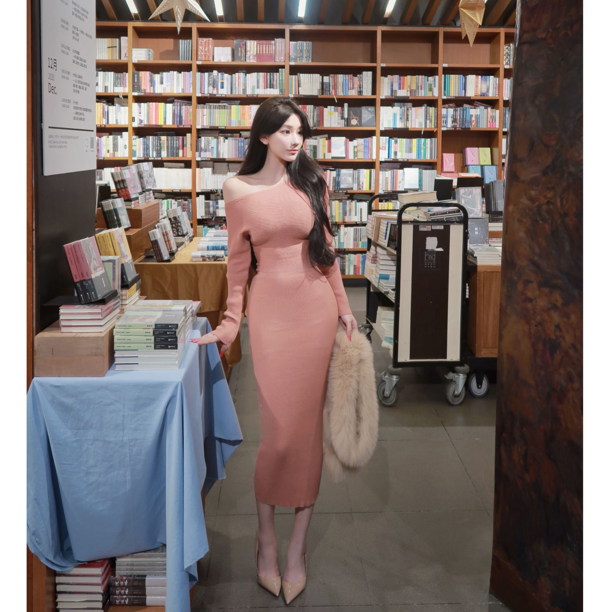 WW定制「轻熟微醺」显瘦气质法式针织包臀时尚网红小众设计感连衣裙