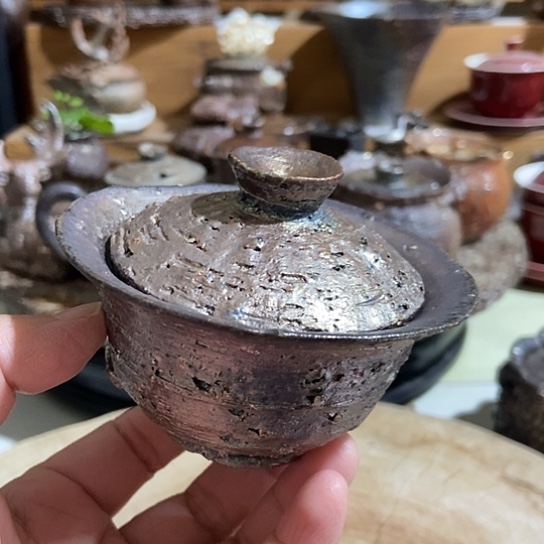 杯二才盖碗柴烧裸烧手作品