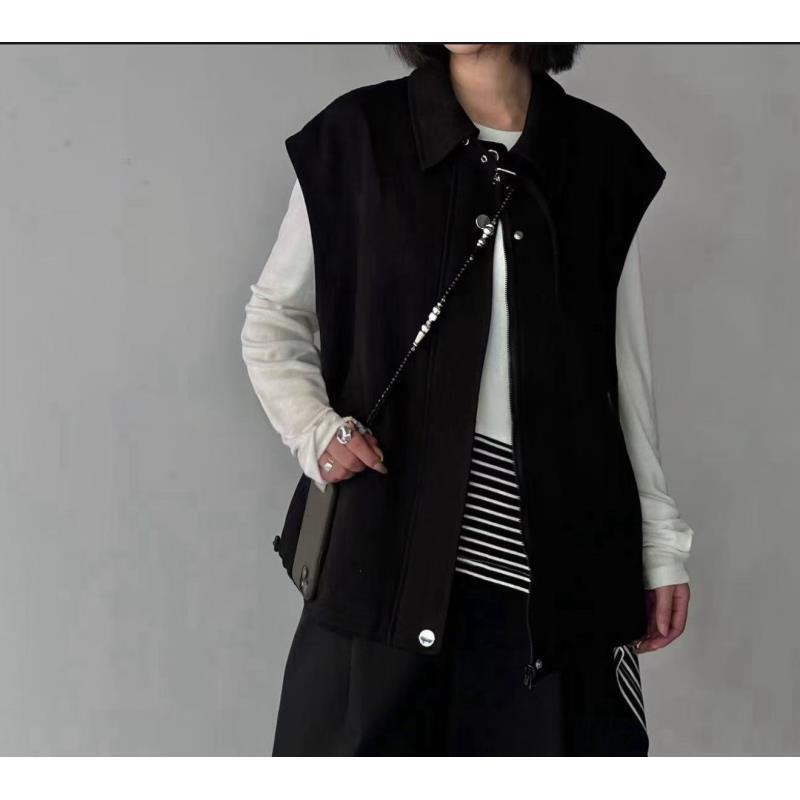 5619号#25670#秋百搭宽松休闲下摆抽绳双口袋马甲（配领带）D4-24