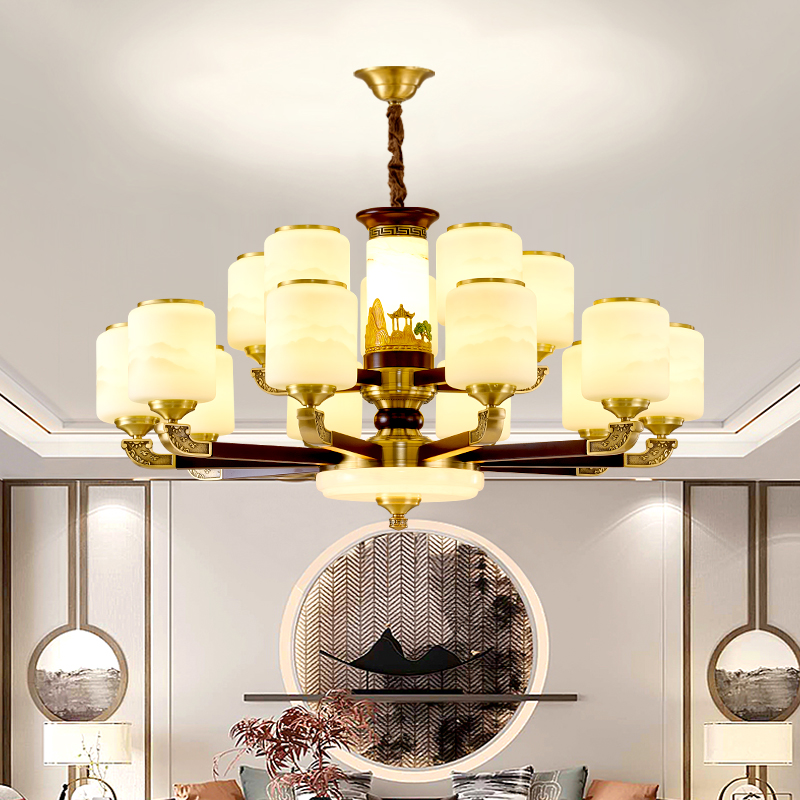 新中式吊灯全铜玉石客厅灯餐厅中国风现代轻奢大气新款餐厅灯具