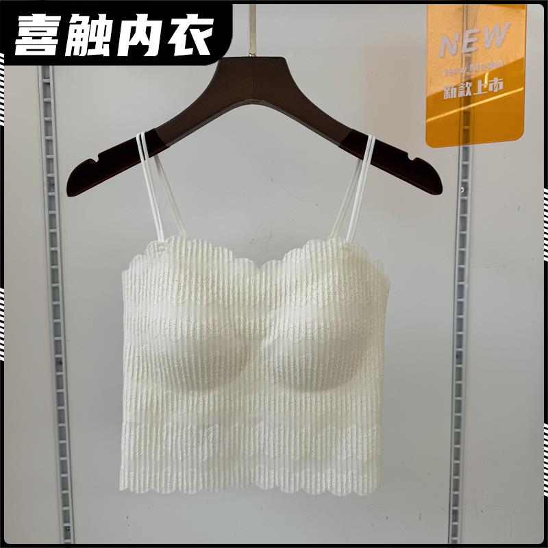 新款3376泡泡雷丝美背吊带固定杯外穿防走光舒适透气百搭打底背心