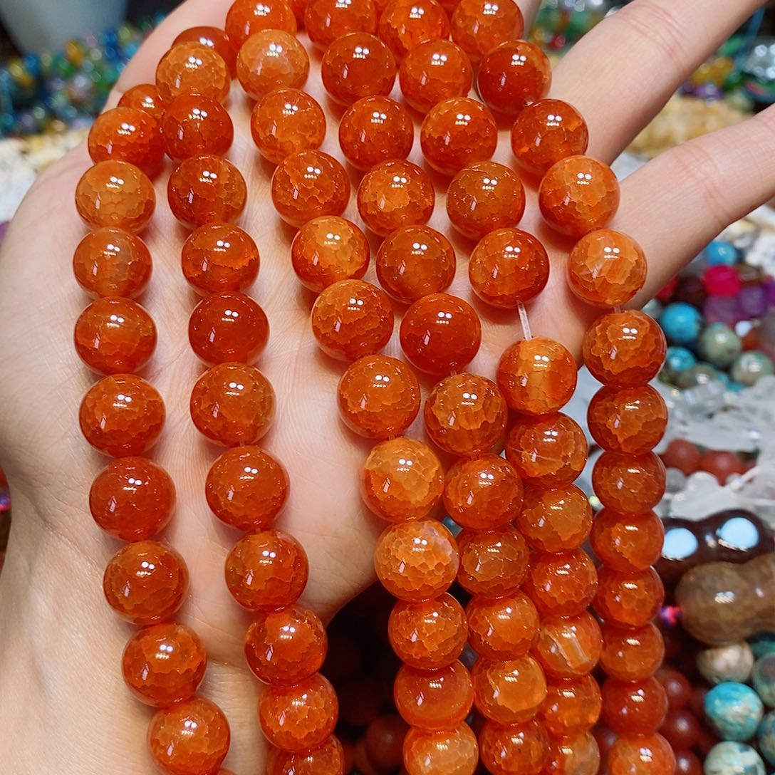 玛瑙/玉髓散珠天然红龙鳞一条12mm