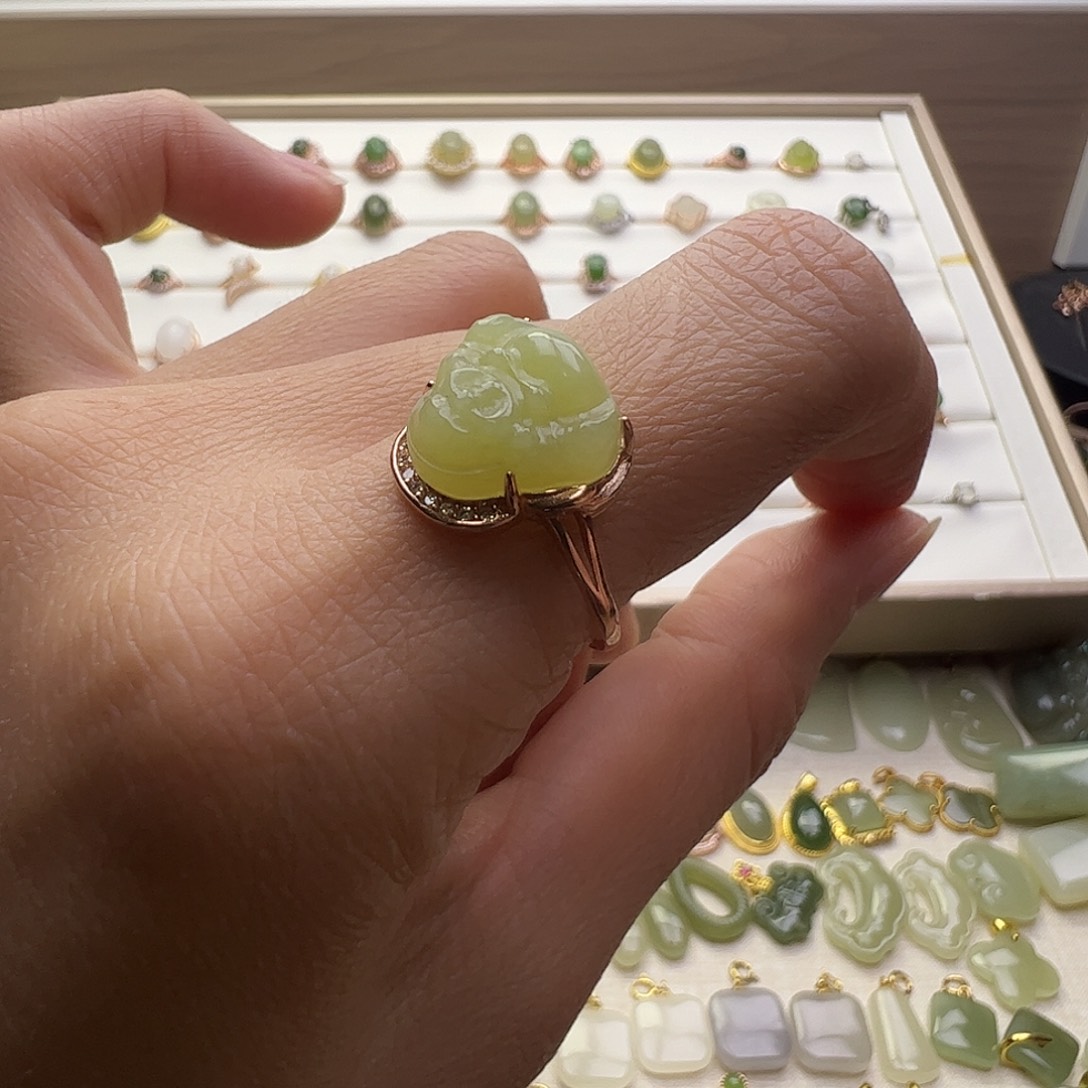 和田玉银S925镶嵌戒指