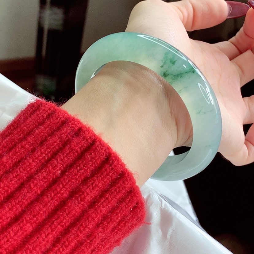 【闪购商品】翡翠手镯未镶嵌57.2 绿花冰晴绿 灵
