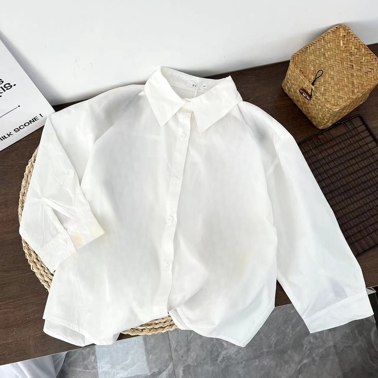 儿童2025春季新款洋气工装飘带长袖衬衫(尺码偏大-按身高拍)B0864