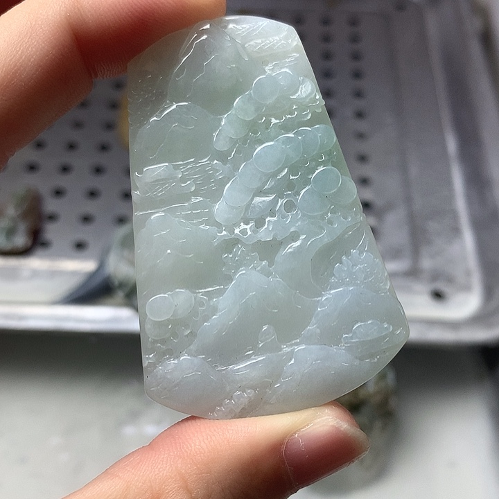 颈饰未镶嵌翡翠缅甸翡翠手工雕刻山水