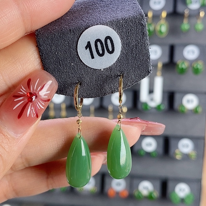 和田玉耳饰18K金镶嵌