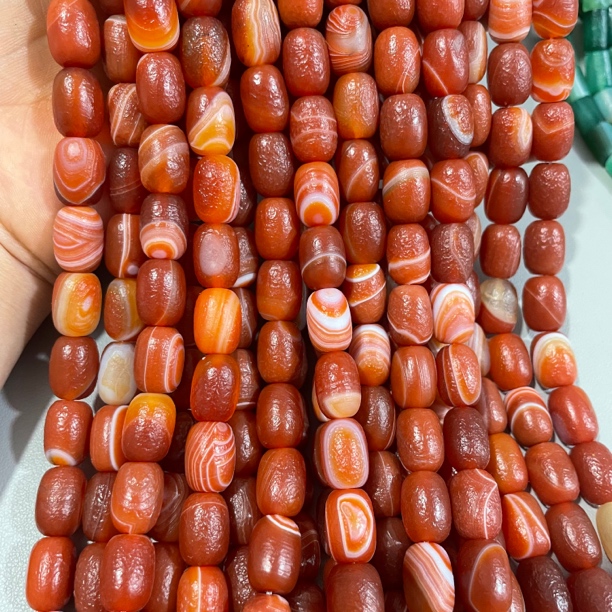 10x14mm西亚老玛瑙桶珠蚕丝橘皮玛瑙精品天然佛珠项链饰品串珠