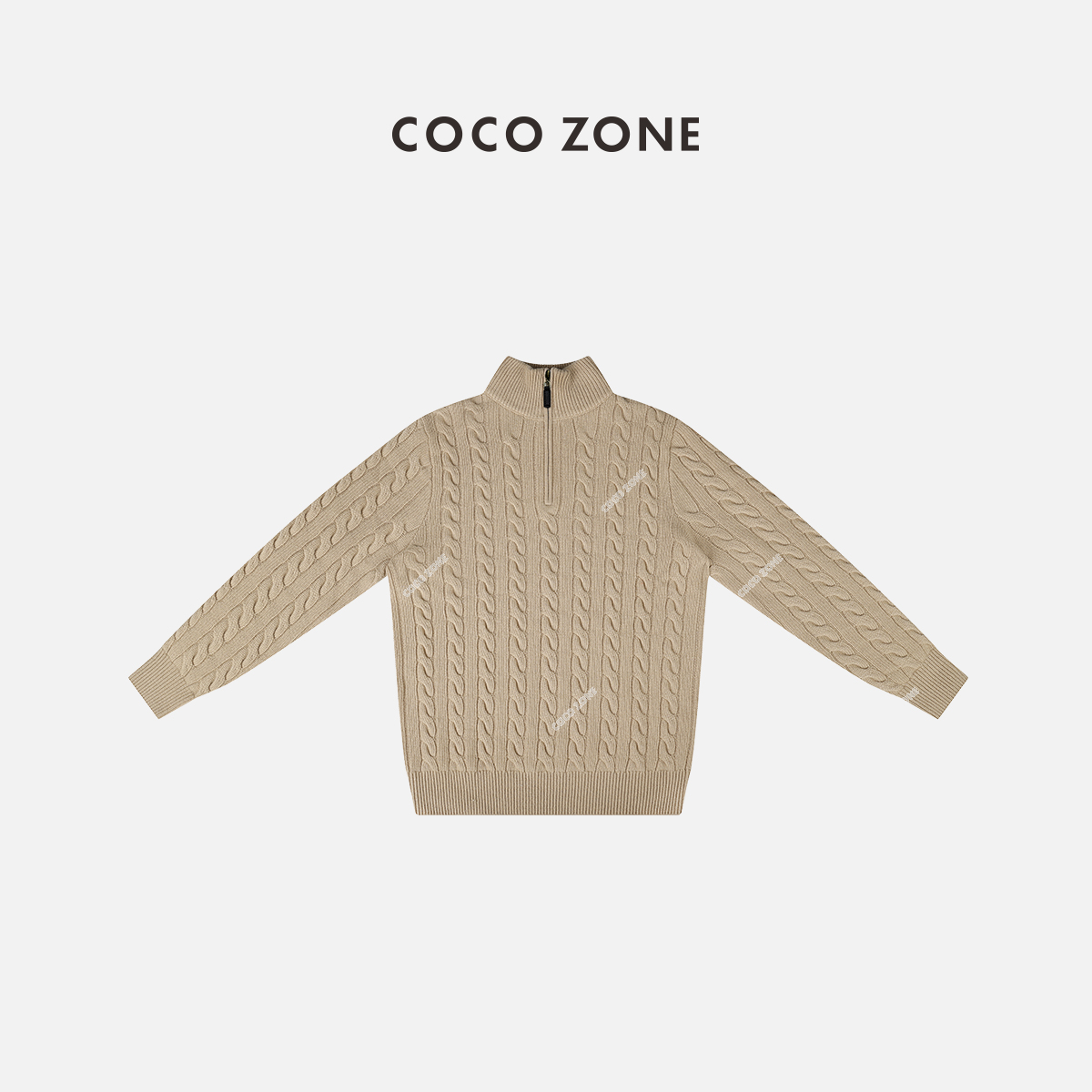 COCO ZONE 刘一一 “男版”高领麻花纹上衣半拉链针织衫23C30576