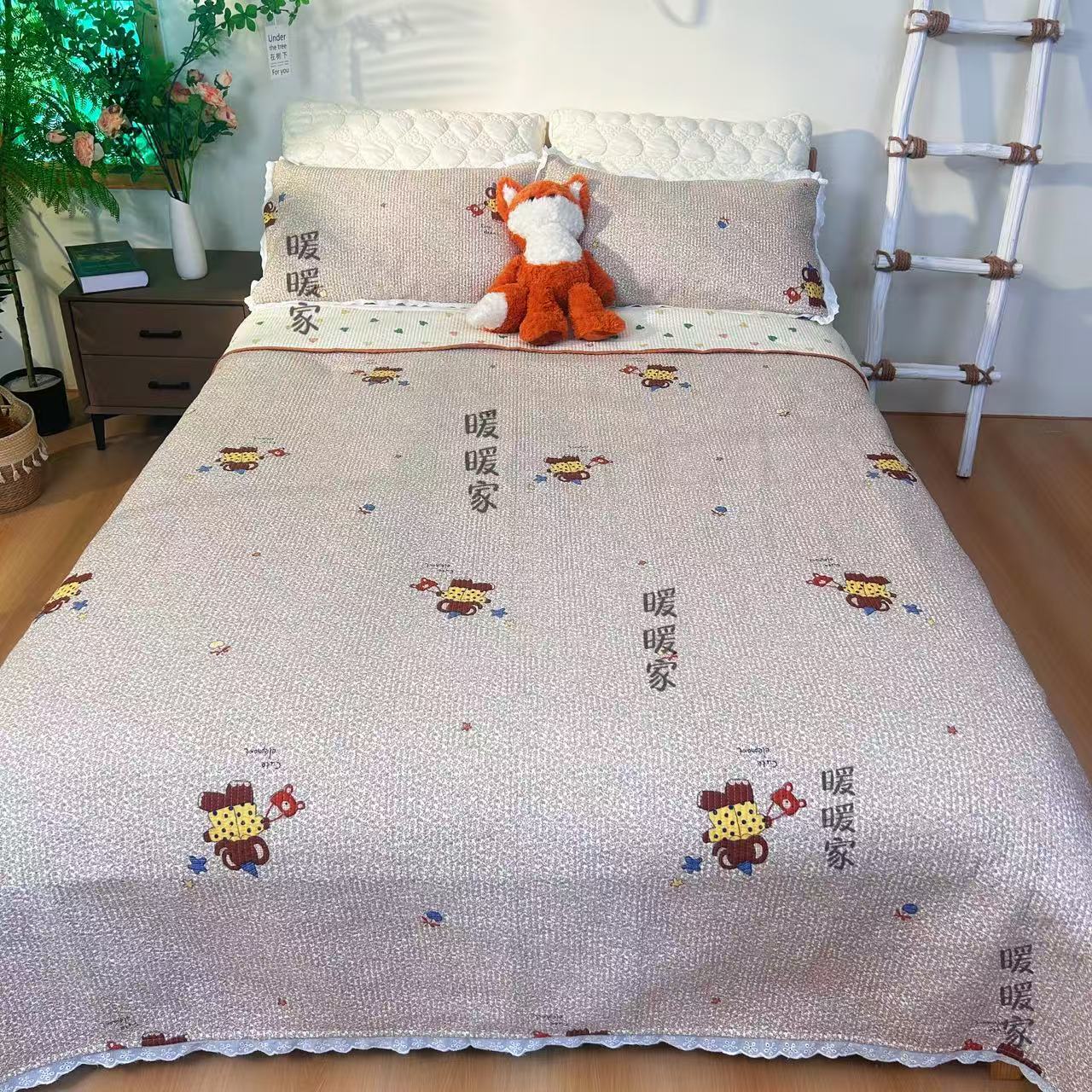 （敦敦小象）230*250三件套枕套卡通风有氧针织棉舒适透气床盖