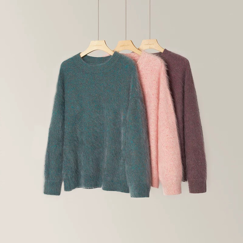 羊范皇室拉绒系列~高级软糯100%纯山羊绒针织衫女圆领豆豆纱毛衣