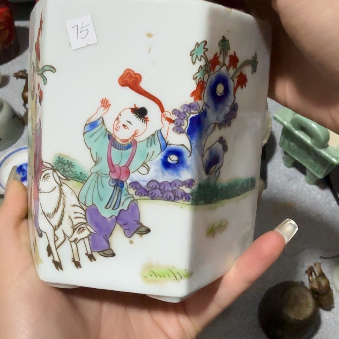 周****琉璃手工艺品六角罐纯手绘1