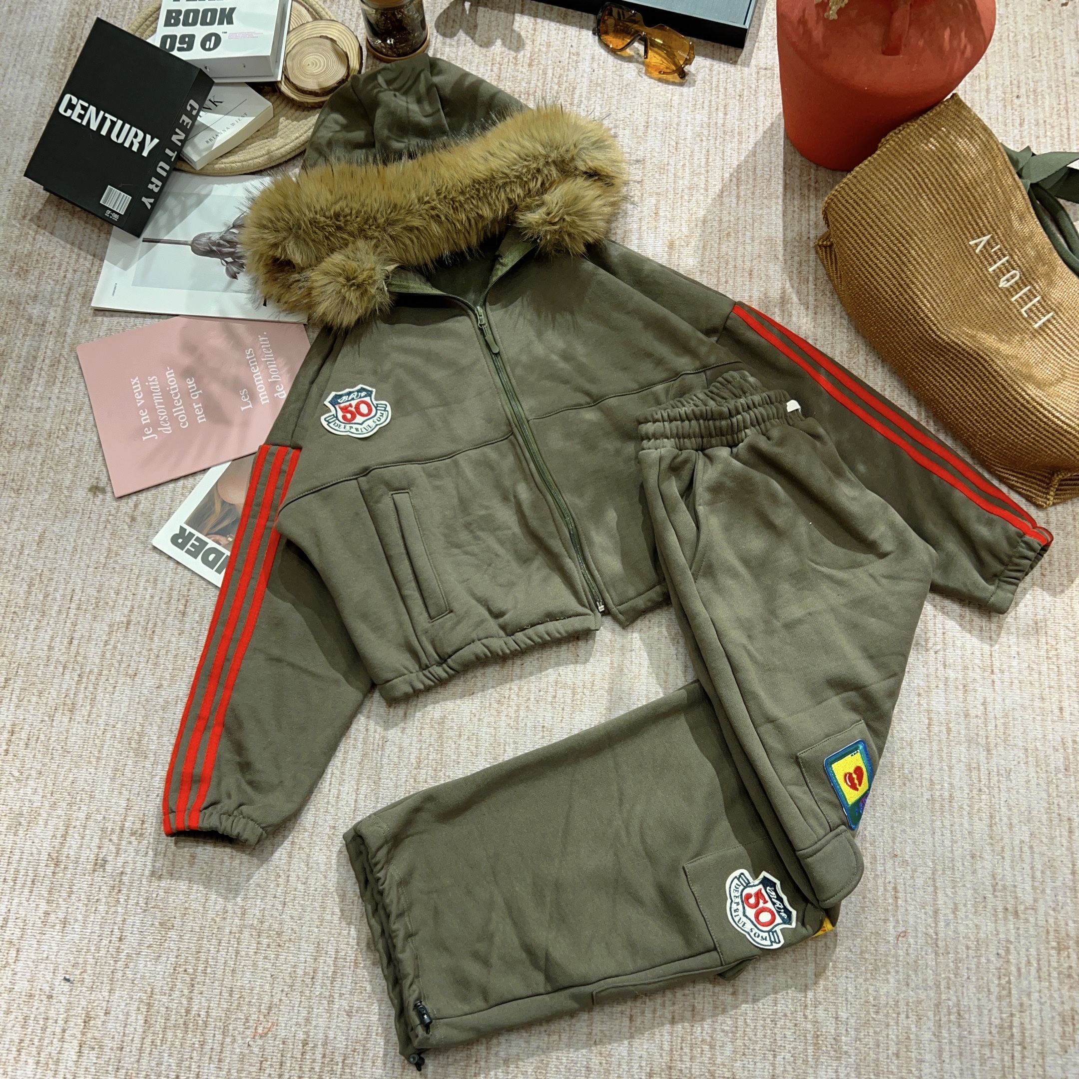 【蟹蟹专属】2025秋季新款百搭休闲连帽加绒加厚长袖套装1749卫衣