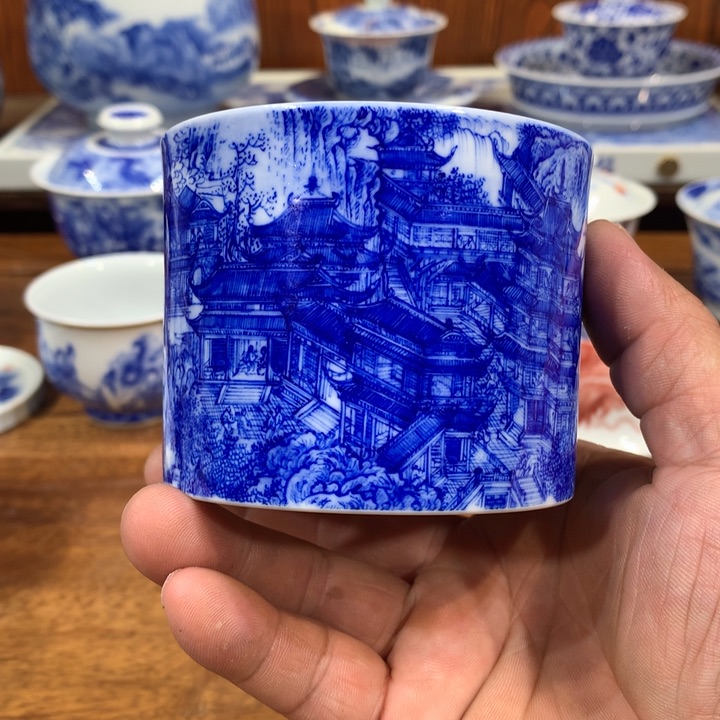 自成堂柴窑青花大明宫图