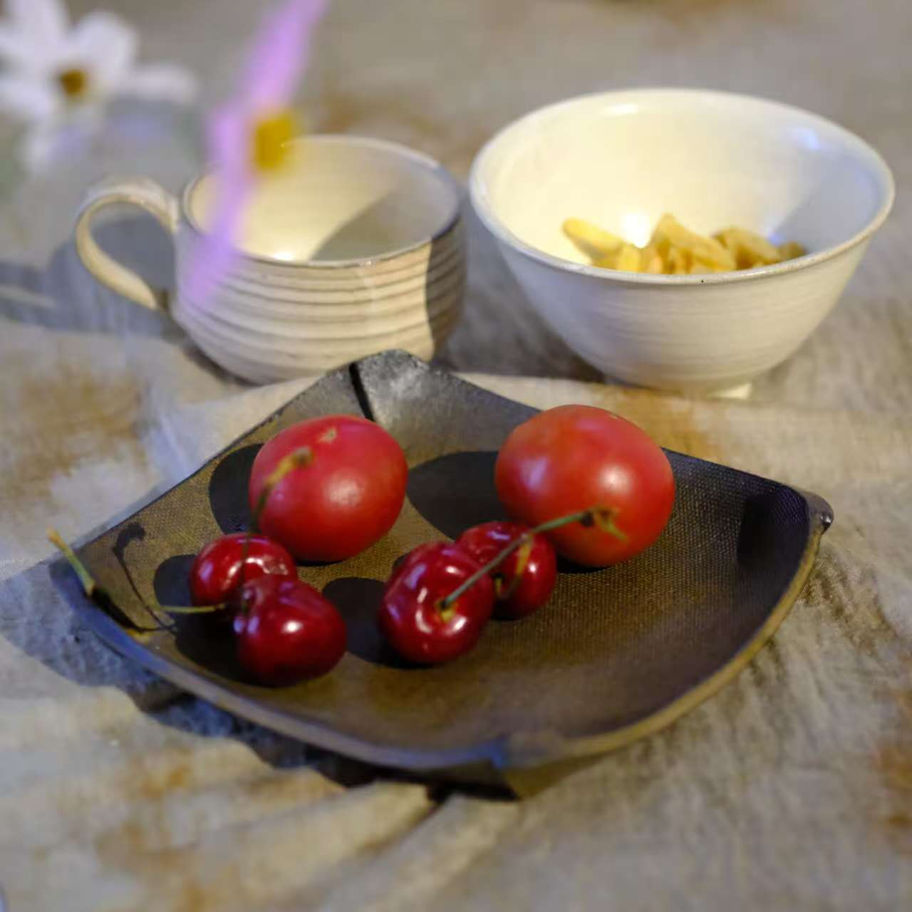 小喜宅 浮光甜品碗+浮光墩墩咖啡杯(微瑕)+摩卡折纸盘（小）