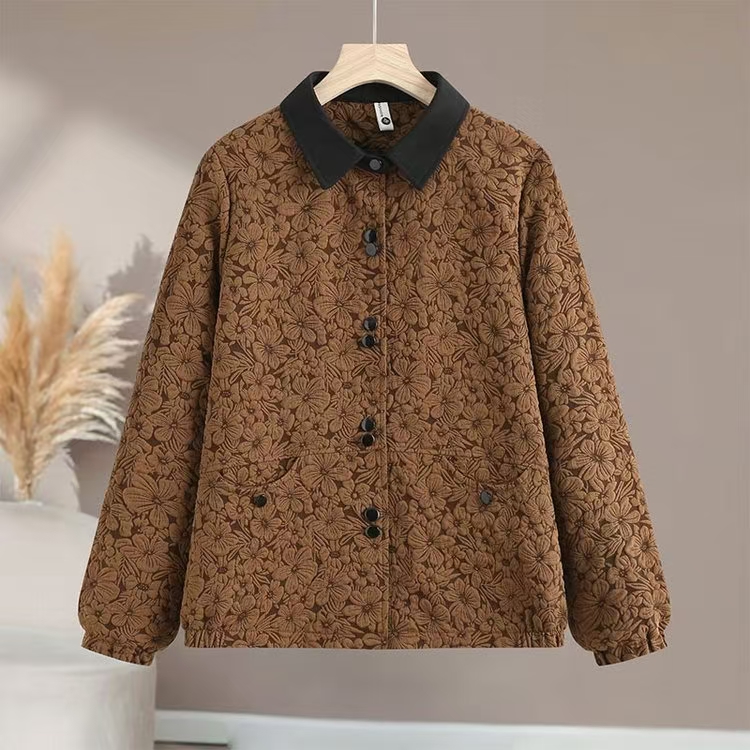 2025春款【双扣立体提花】时尚妈妈装夹克女装洋气花翻领上衣外套