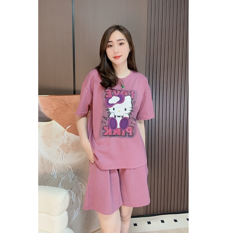 睡衣女夏款纯棉短袖短裤韩版时尚可外穿家居服套装（潮酷凯蒂猫）
