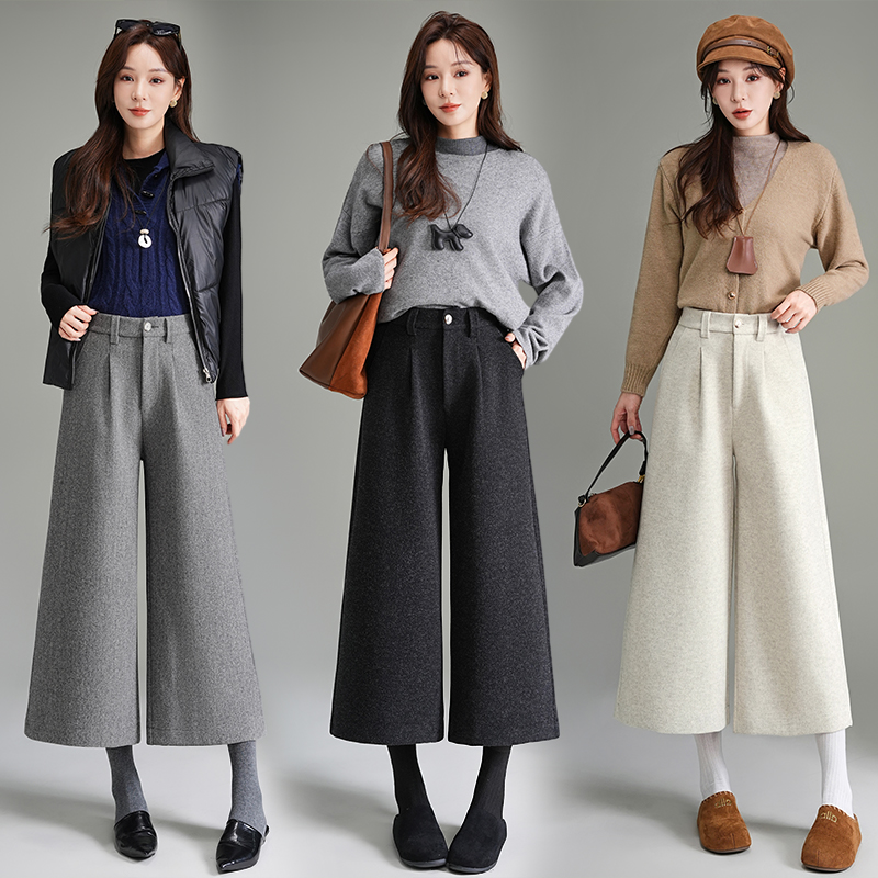 【兰菲教穿搭】秋冬加厚毛呢阔腿裤高腰宽松八分时尚百搭休闲裤女
