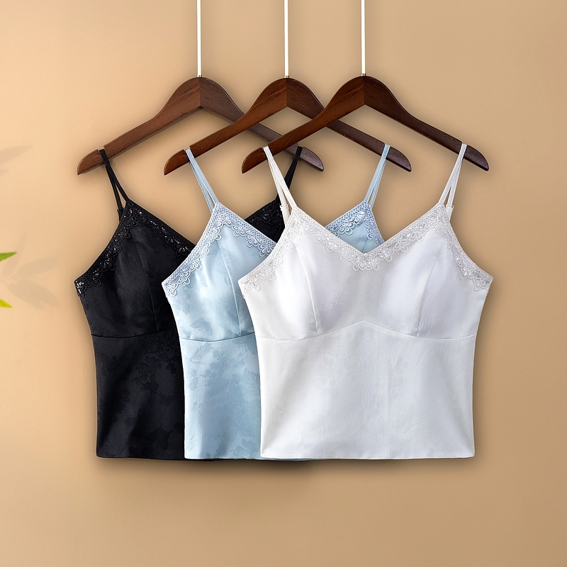 【轻柔】夏季内搭纯色吊带背心国风女装高级钉珠提花新中式美背上衣