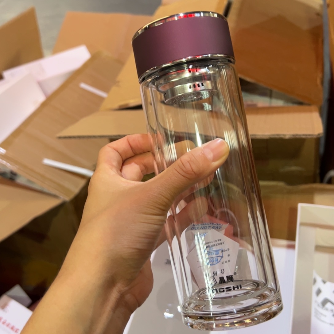 晶双层玻璃杯380玻璃杯紫色玻璃杯380提环