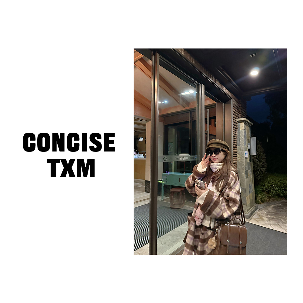 【唐小木】中长款格子大衣 韩系气质时尚圆领羊毛大衣 DY1066