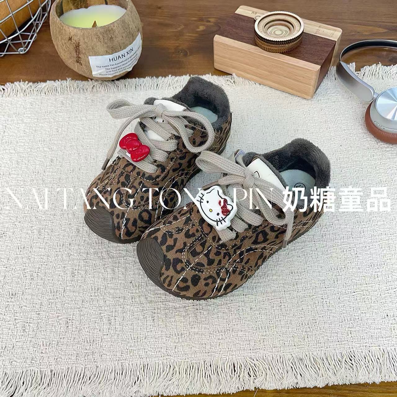 韩版童鞋【栗的秋冬】复古森系时尚女童kt猫棉运动鞋豹纹轻便德训鞋