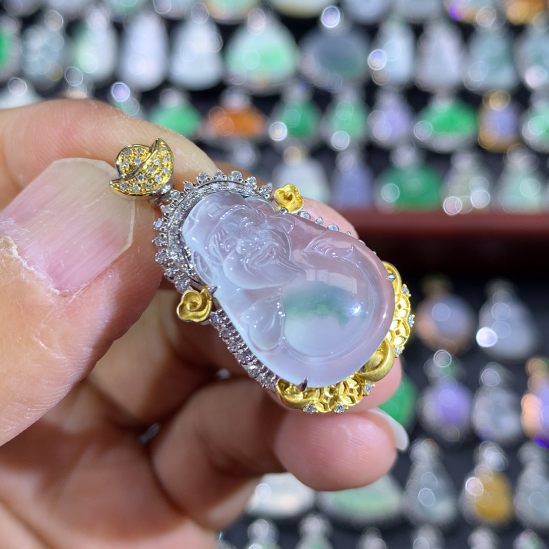 翡翠18K金镶嵌吊坠(不含链)