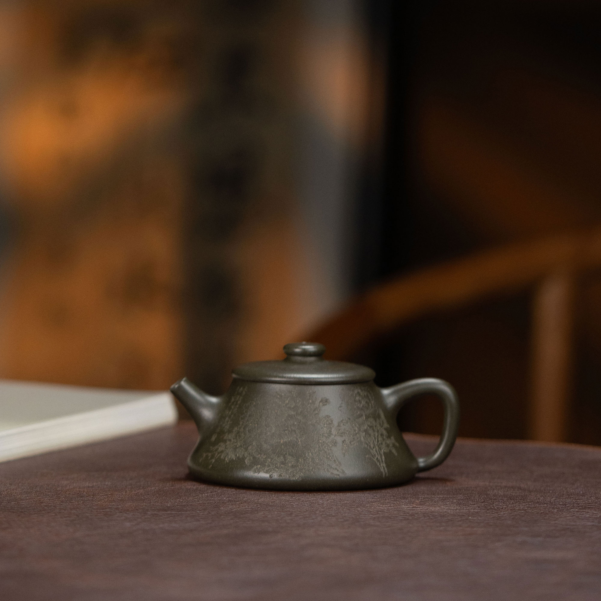 【利贞l柱础】原矿墨绿泥 约130cc 全手工制 紫砂壶 茶具FX