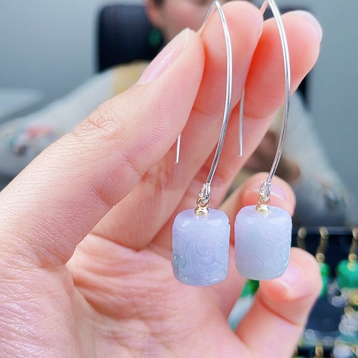 翡翠耳饰银S925镶嵌饰品