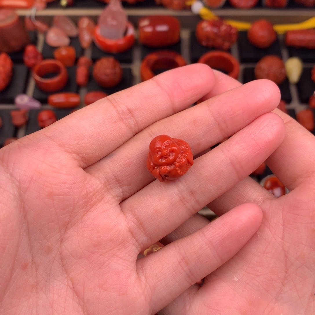 南红玛瑙未镶嵌笑佛顶珠14+