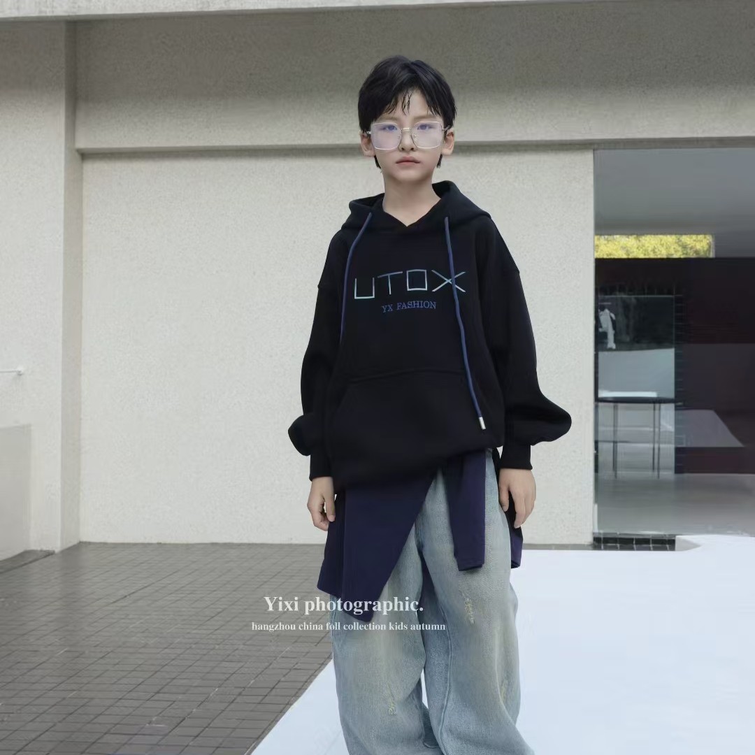 未使用nice印花宽松连帽下摆卫衣