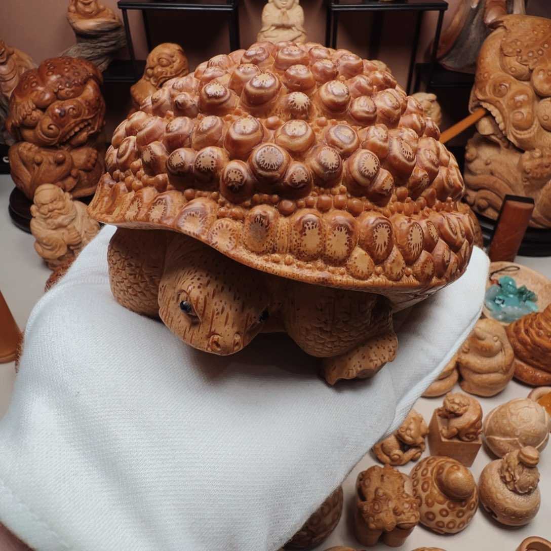 熊***车竹竹根雕大红龟摆件