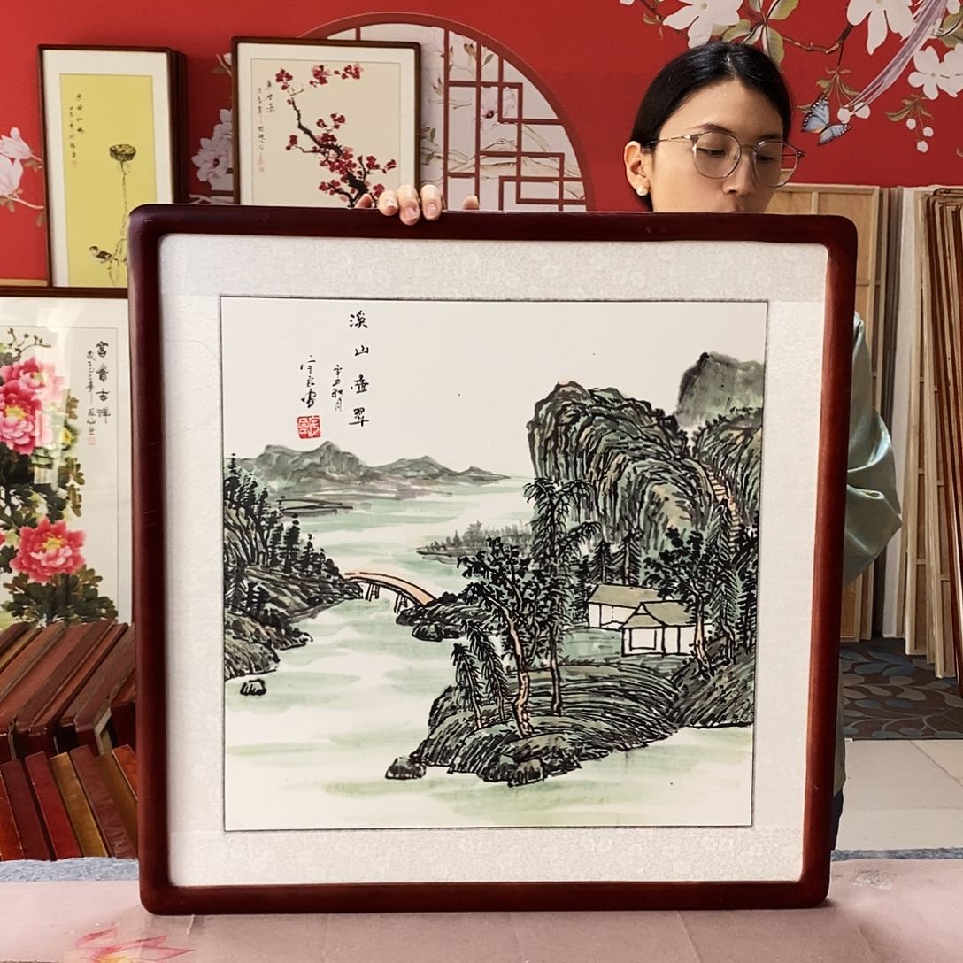 国画手写手绘带框包邮62✖️62国画作品