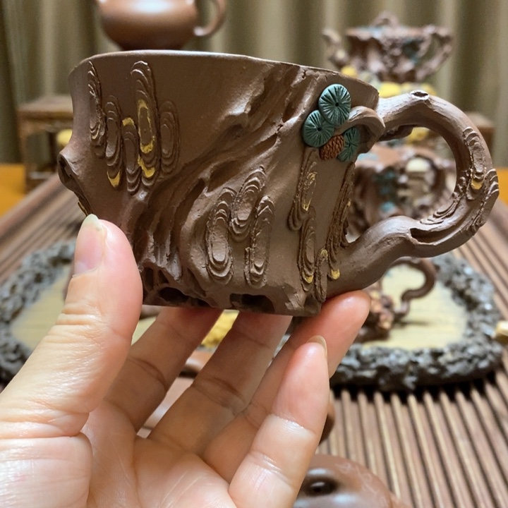 紫砂茶壶全手工制作松桩杯