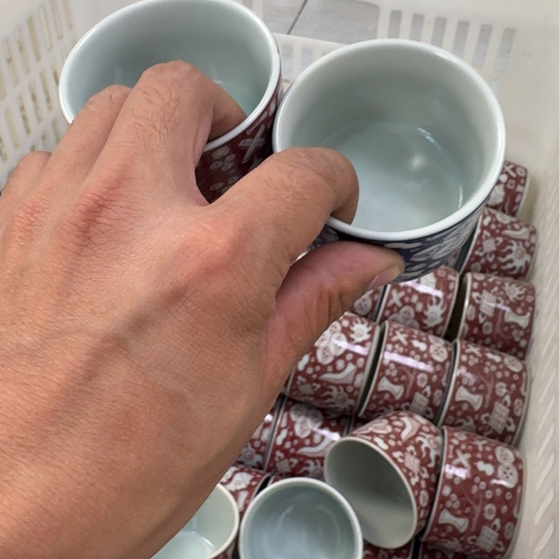 摆件陶釉里红八宝小直口杯➕青花