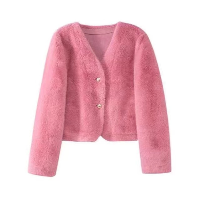 2粒扣时尚女装网红同款毛毛外套