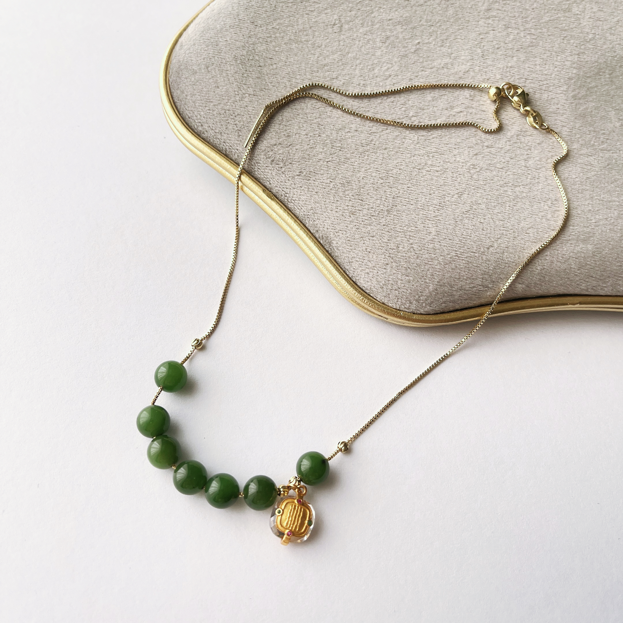 【新人超级福利】和田玉碧玉微笑链设计感气质轻奢时尚百搭绿色