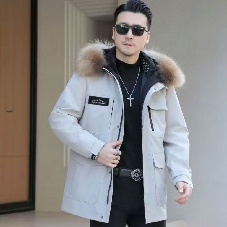 爆款派克服时尚活里活面可拆中长款棉服真皮毛内胆